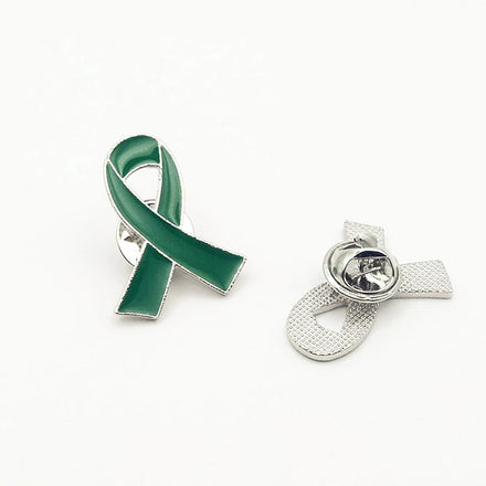 Factory Dropshipping Enamel Green Liver Cancer Awareness Ribbon Brooch Backpack Suit Hat Clothes Pin Badge Brooches Lapel Pin