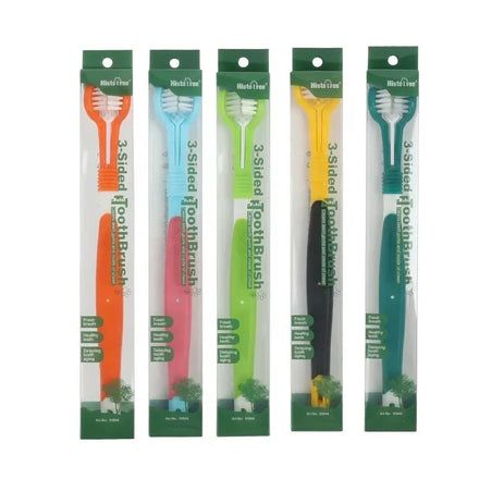 Factory Wholesale Multicolor Three Heads Pet Dental Care Cat Dog Toothbrush