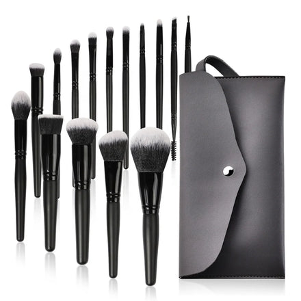 15PCS Face Personalized Logo Wood Fluffy Highlighter Black Oem Cosmetics Brushes Foundation Vegan Custom Wholesale Makeup Brush