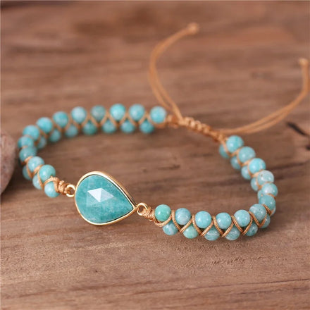 Popular Jewelry Boho Natural Amazonite Charm Cord Braided Beads Bracelets Gemstone Friendship Wrap Bracelet Women Jewelry