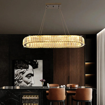 Factory Prices Modern Simple 60W Oval Rectangular Crystal LED Chandelier for Dining Table Lighting