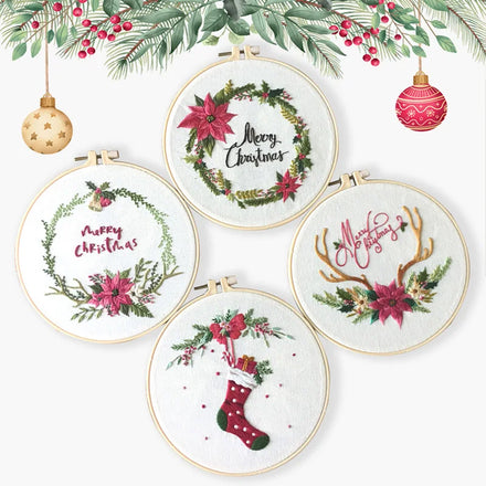 Merry Christmas Cross Stitch Embroidery Canvas Stocks DIY Kit Beginner Flowers Pattern Printed Sewing Art Craft Painting Home