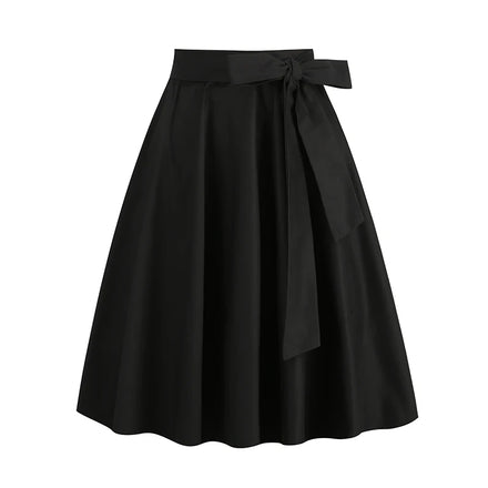 Vintage Cotton Women Skirt with Pockets Solid Color Black Long Swing Skirts Faldas