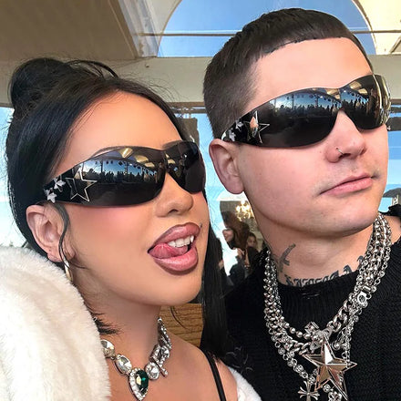 UNOC Y2K Millennium Spice Girls Cool Sunglasses Transparent/Purple Pentagram Sport Riding Sun Glasses Futuristic Personality
