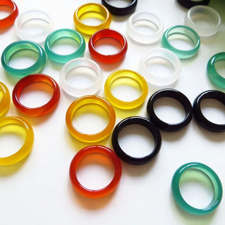 Natural White Agate Crystal Ring Genuine Dyed Carnelian Green Yellow Black Agate Gemstone Stone Rings for Unisex Jewelry