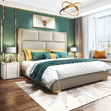 Modern Bedroom Furniture Set king Size Hotel Bed Faux Leather Storage Luxury Double Up-holstered Beds