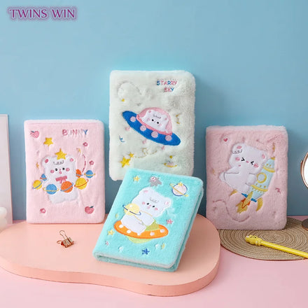 Kids Plush Cover Diary Book Student School Gift Cute Cartoon Bear Fluffy Notebook 2882