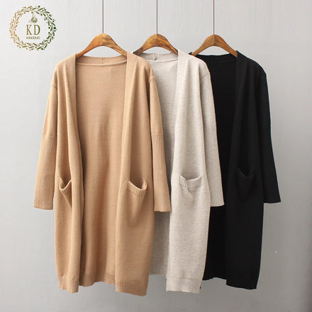 KD Knitwear Manufacturer Custom OEM ODM Maxi Female Luxury Winter Long Cardigan With Pocket Knitwear Women Sweater Coat