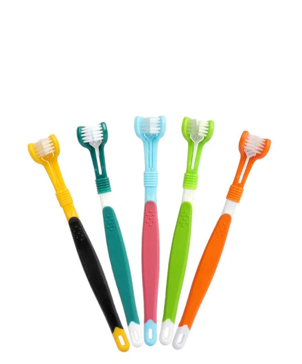 Wholesale Soft Three Head Silicone Bulk Pet 3 Head Polyhedron Cat and Dog Chew Toy Toothpaste Toothbrush Soft Hair Set