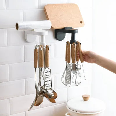6 Hooks Rotating Kitchen Hook Wall Mounted Hanging Rack Adhesive Wall-Hook Holder