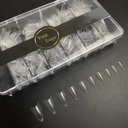 500Pcs Box Medium Almond Nail Tips Short Stiletto No C Curve Clear False Nail Tips Acrylic Half Cover XL Almond Tips
