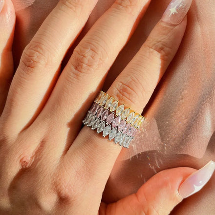 Quality Iced Out Luxury Fashion Jewelry Rings Stackable 5A CZ Zircon 925 Sterling Silver Diamond Wedding Ring for Wome