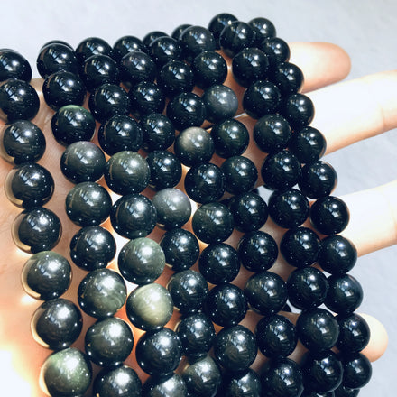 Wholesale Gold Obsidian Bracelet Single Circle Hand String Obsidian Bracelet Jewelry Reiki GemStone Bead