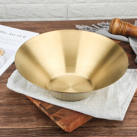 Kitchen Silver Gold Round Dinner Plates Fruit Salad Ramen Bowl Stainless Steel Tableware Western Cake Steak Dish Serving Tray
