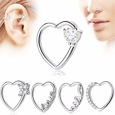 1Pair Zircon Heart Hoop Nose Ear Rings Helix Tragus Cartilage Earring Body Piercing