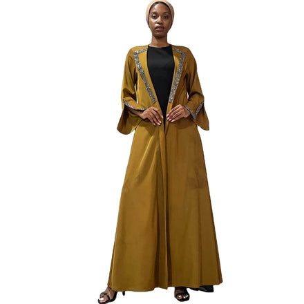 2023 Latest Traditional Muslim Cardigan Front Open Robe Rhinestone Abaya Dress Turkish Kimono Arabic Kaftan Islamic Clothing