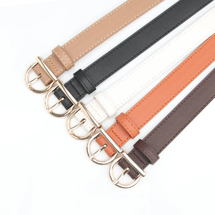JULUN Belts for Women Gold PU Belt Smooth Faux Leather Minimalist Half Circle Gold Buckle Fashion Accessory