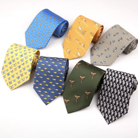 Wholesale Red Blue Dark Green Small Animal Ties Printed Silk Width 8CM Neck Ties for Men