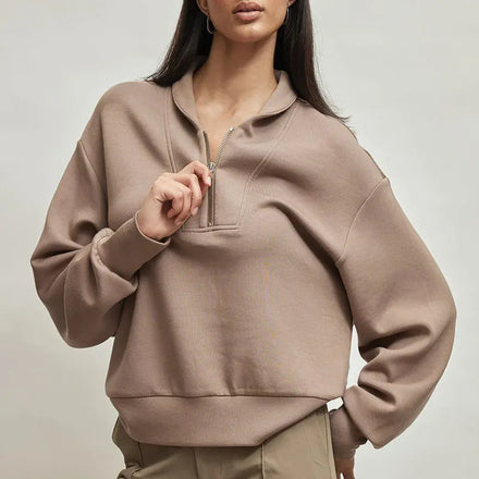 High Neck Oversize Jumper Lapel Sports Sweater Women Wholesales Pullover Half Zip Sweatshirts