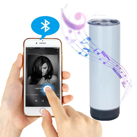 20OZ Bluetooth Sublimation Tumbler with Bluetooth Speaker White Stainless Steel Mug 20 oz Personalized Insulated Mug with Handle