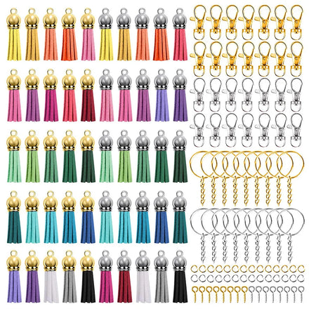 350pcs Handmade Rings Key Rings Clip Chains Screw Eye Pins Jump Rings Accessories Sets DIY Crafts Tassels Keychain Accessories