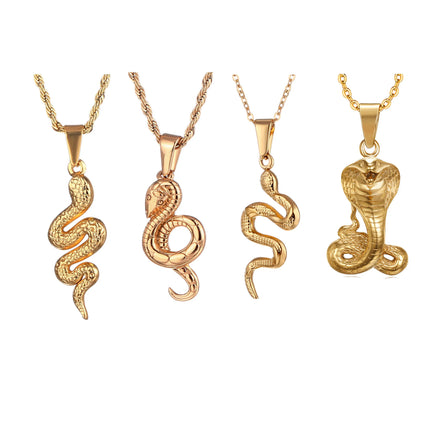 Stainless Steel Cobra Python Snake Pendant Necklace for Men Vintage Gothic Jewelry Snake Accessories Chains Necklace Hip Hop