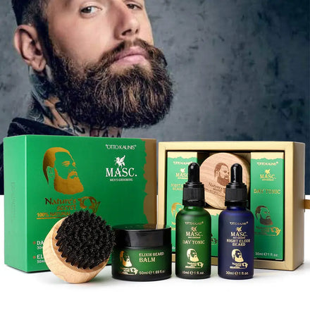 Custom Vegan Organic Natural Men's Beard & Mustache Growth Shampoo Grooming Kit with Styling Balm & Beard Oil Care Set