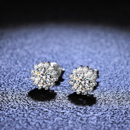 Fine Jewelry New Design Sun Flower in First Snow 925 Sterling Silver Fashion Earrings Jewelry 0.5ct Moissanite Earrings