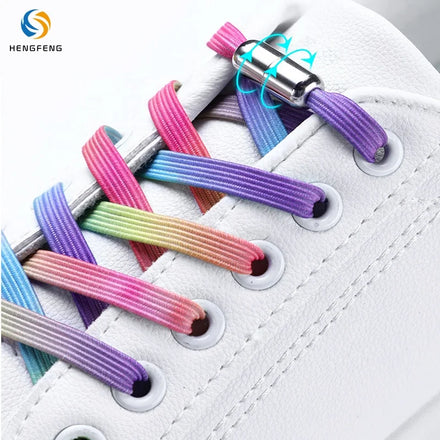 Rainbow Gradient Flat Elastic No Tie Shoelaces Capsule Metal Lock Lazy Stretch Laces for Sneakers