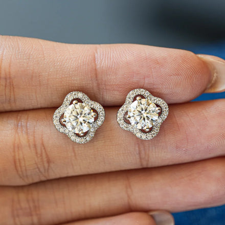 Minimal Modern S925 Sterling Silver Moissanite Zircon Chic Flower Studs Clover Earrings 18K Gold Plated Jewelry for Women