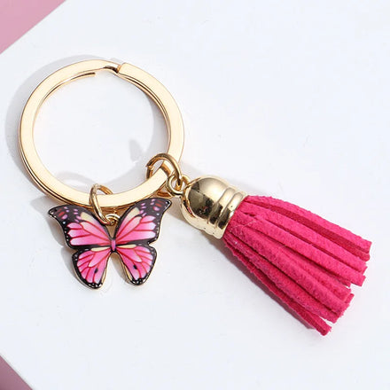 120 Colors Suede Leather Tassel Butterfly Pendant Keychain Phone Bag Car Key Ring Charm Lady Girl Tassels Key Chain