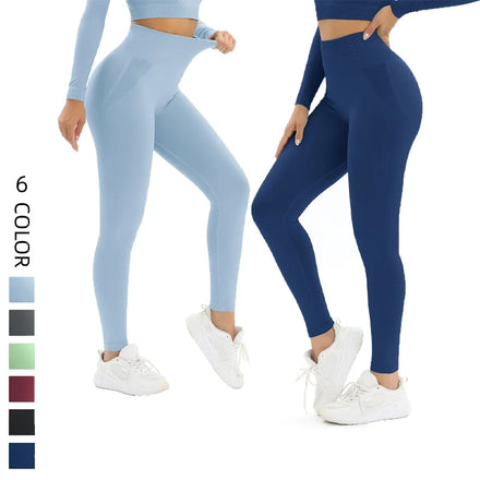 Custom Logo Supplier High Waist Seamless Knitted Tight Yoga Pants Black Solid Print Pattern Leggings