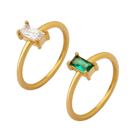 Wholesale N&X 18K Gold Plated Stainless Steel Wedding Bands Trendy Rectangle Green Clear Zirconia Micro Insert Friendship