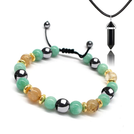 Amazonian Popular Tricolor Natural Stone Tiger Eye Black Gallstone Woven Bracelet and Matching Necklace Gold Jewelry for Gift