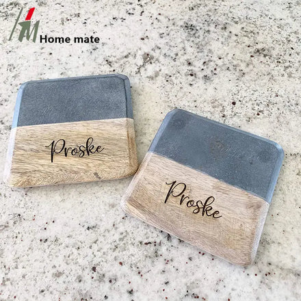 Personalized Custom Wholesale Natural Stone Cup Tea Drink Slate Bamboo Wooden Coaster
