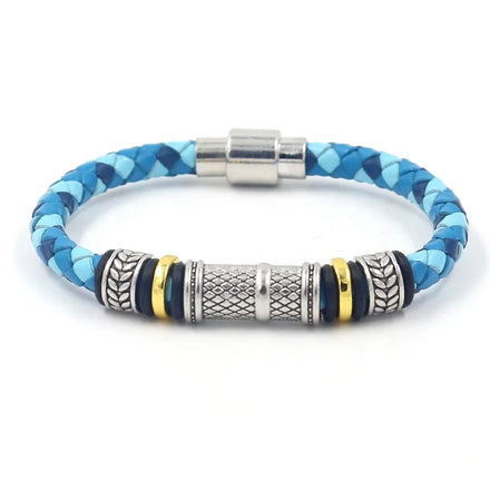 TRENDY Jewelry Two Color Genuine Leather Woven Rope Stainless Steel Buckle Bracelets for Men