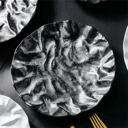 Nordic White and Black Ceramic Plates Dinnerware Rock Design Ceramic Dinner Plate