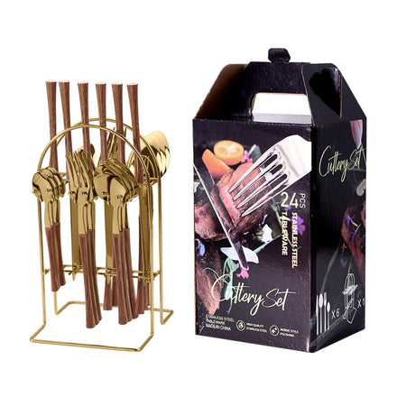 Wholesale LEHAO 24-Piece Gold/Silver Eco-Friendly Stainless Steel Flatware Cutlery Set for Hotels & Restaurants