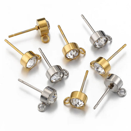 4mm 6mm Stainless Steel Cup Burr Earrings with Loop Crystal Rhinestone Cup Stud DIY Handmade Earring Jewelry Accessories