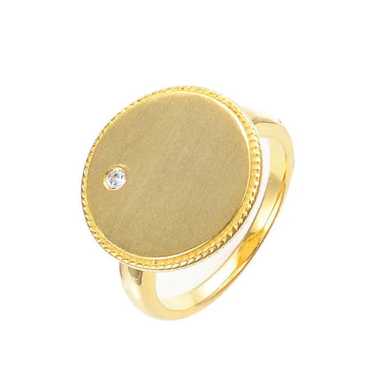 New Trendy Womens Engagement Anniversary Silver & Gold Plated Large Round White Single Zircon Vintage Ring