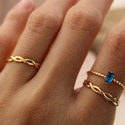 Minimalist 18K Gold Plated Stainless Steel Twisted Rings Geometric Hollow PVD Plating for Women
