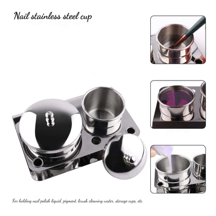 Durable Manicure Tool Jars 3pcs Nail Art Stainless Steel Acrylic Powder Liquid Cup