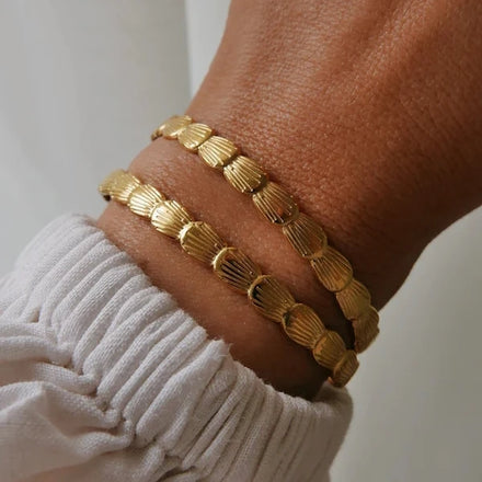 New Trendy Stainless Steel 18K Gold Plated Fashion Jewelry Shell Shape Opening Bangles for Women