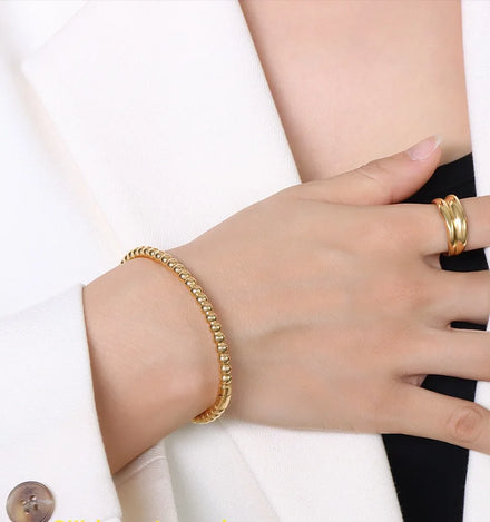 Fenny Ready to Ship Minimalist Lucky Beads Joint Cuff Bracelet for Women Jewelry Stainless Steel Jewelry Wholesale