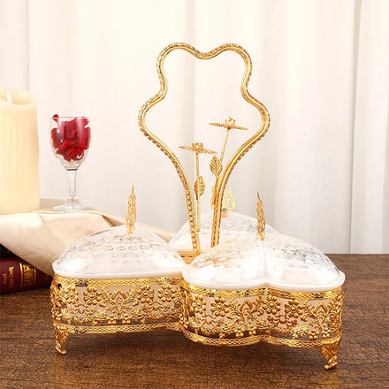 Arabic Style Dry Fruit Tray Home Decoration Gold Iron Metal Candy Bowl Dessert Snack Serving Dish Tray with Stand