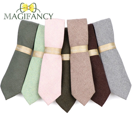 Classic Top 50% Wool Necktie 7cm Soft Brown Pink Green Solid Plaid Fashion Men Wedding Tuxedo Suit Party Accessory Cravat Gift