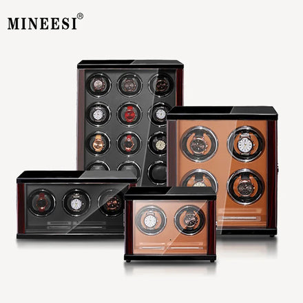 MINEESI Fully Automatic Chain Watch Winder Piano Lacquer Wood Transparent Glass PU Leather Eco-Friendly Recycled Materials 2-24