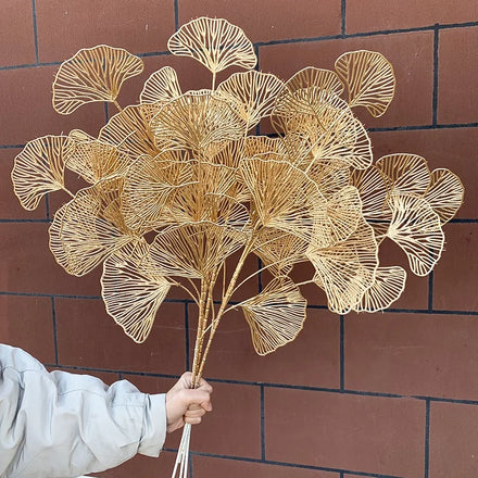 New Arrivals 3 Forks Golden Ginkgo Biloba Leaf Artificial Flowers in Bulk for Home Decoration