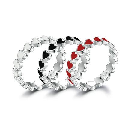 S925 Sterling Silver Gold Plated Women's Engagement Candy Color Enamel Heart Initial Pave Rings