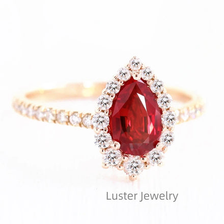 Luster Jewellery 10/14/18k Wedding Red Ruby Moissanite Ring Gold Sterling Silver 925 Rings for Women